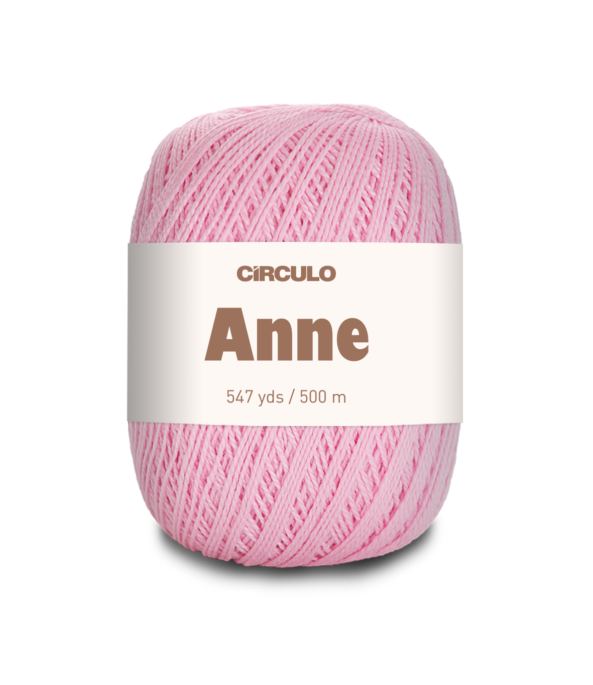 Circulo ANNE - 100% mercerized Cotton Yarn, 500m / 147g - Pink ball of yarn with 'Circulo Anne' label on a white background