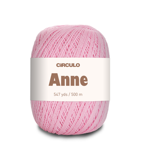 Circulo ANNE - 100% mercerized Cotton Yarn, 500m / 147g - Pink ball of yarn with 'Circulo Anne' label on a white background