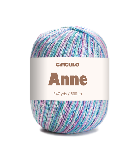 Circulo ANNE - 100% mercerized Cotton Yarn, 500m / 147g - Multicolored ball of yarn with 'Circulo Anne' label on a white background