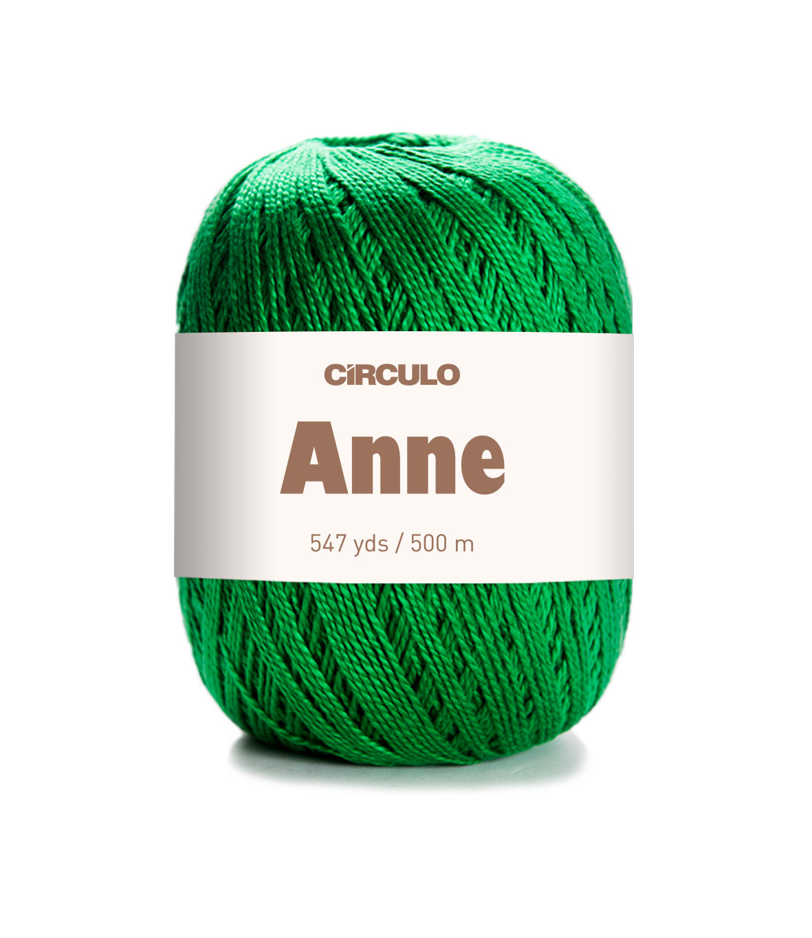 Circulo ANNE - 100% mercerized Cotton Yarn, 500m / 147g - Green ball of yarn with 'Circulo Anne' label on a white background