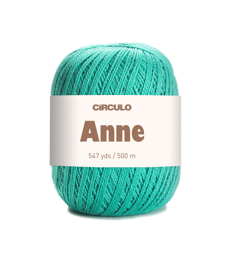 Circulo ANNE - 100% mercerized Cotton Yarn, 500m / 147g - Turquoise yarn ball with 'Circulo Anne' label on a white background
