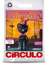 Circulo Amigurumi Kit Halloween Collection - Crochet Kit - Black Cat -Circulo Halloween-themed black cat amigurumi kit packaging with a purple bow tie.