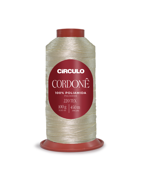Circulo Cordone 100% Polyamide Crochet Yarn, 450 m / 100 g - Spool of Circulo thread with red label on a white background