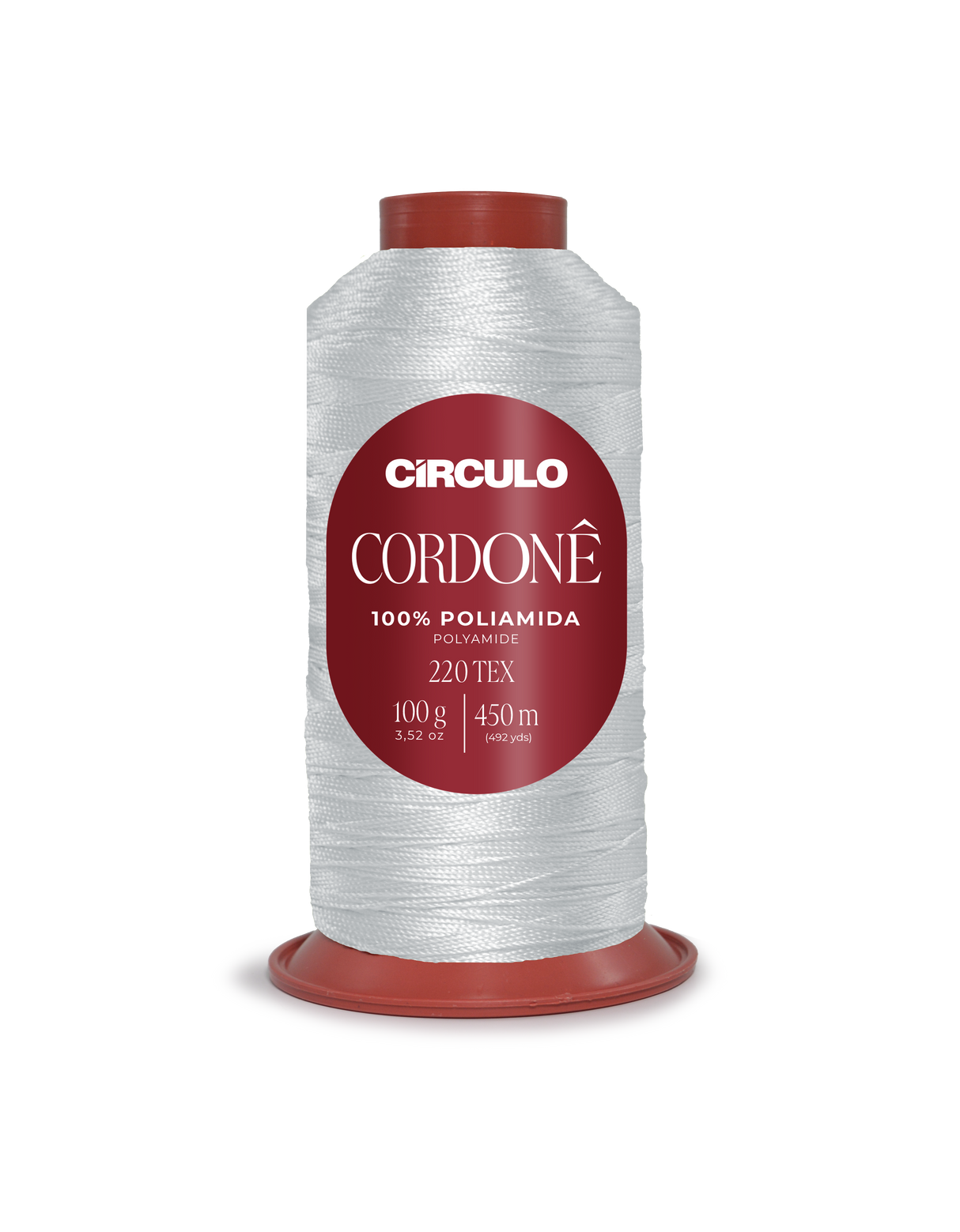 Circulo Cordone 100% Polyamide Crochet Yarn, 450 m / 100 g - Spool of Circulo Cordoné thread on a white background