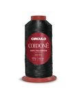 Circulo Cordone 100% Polyamide Crochet Yarn, 450 m / 100 g - Spool of black thread with a red label on a white background