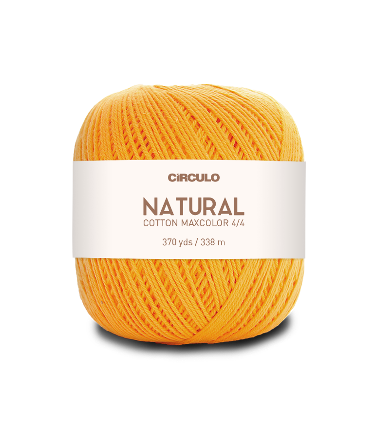 Circulo Natural Cotton Maxcolor (Barroco) 4/4 100% Cotton Yarn for Crochet and Knitting, 338m/200g - Leo Hobby -  Yellow ball of yarn with a white label on a white background