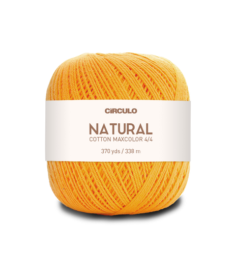 Circulo Natural Cotton Maxcolor (Barroco) 4/4 100% Cotton Yarn for Crochet and Knitting, 338m/200g - Leo Hobby -  Yellow ball of yarn with a white label on a white background