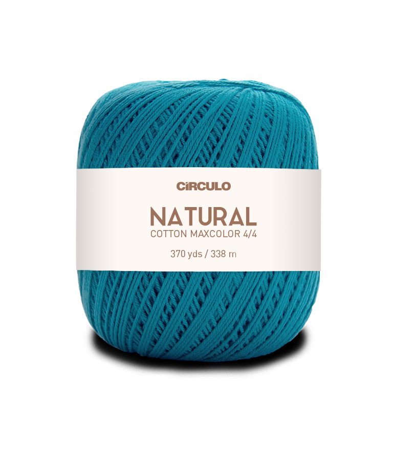 Circulo Natural Cotton Maxcolor (Barroco) 4/4 100% Cotton Yarn for Crochet and Knitting, 338m/200g - Leo Hobby -  Blue ball of yarn with a white label on a white background