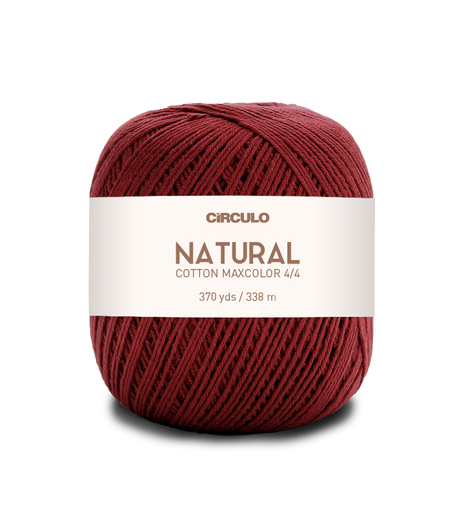 Circulo Natural Cotton Maxcolor (Barroco) 4/4 100% Cotton Yarn for Crochet and Knitting, 338m/200g - Leo Hobby -  Red ball of yarn with a white label on a white background