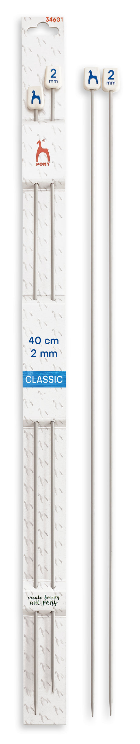 Pony Classic Aluminium Single Pointed Knitting Needles – 35, 40 & 60 cm, 40 cm, 2.00 mm