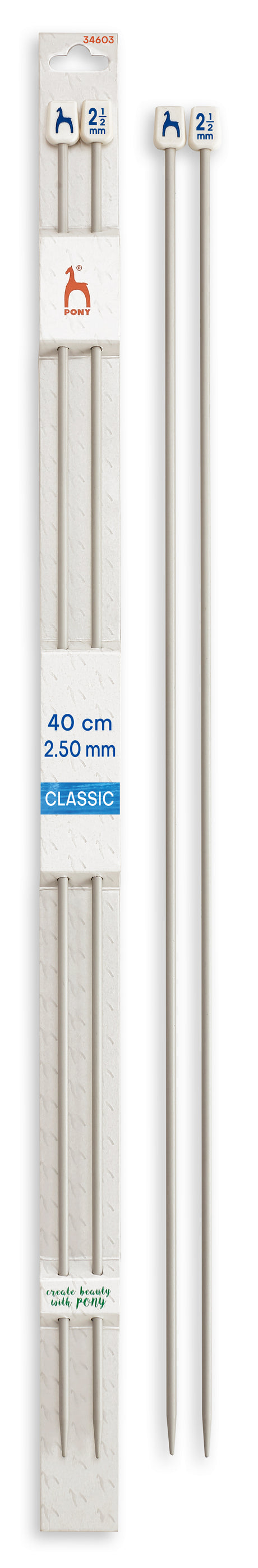 Pony Classic Aluminium Single Pointed Knitting Needles – 35, 40 & 60 cm, 40 cm, 2.50 mm