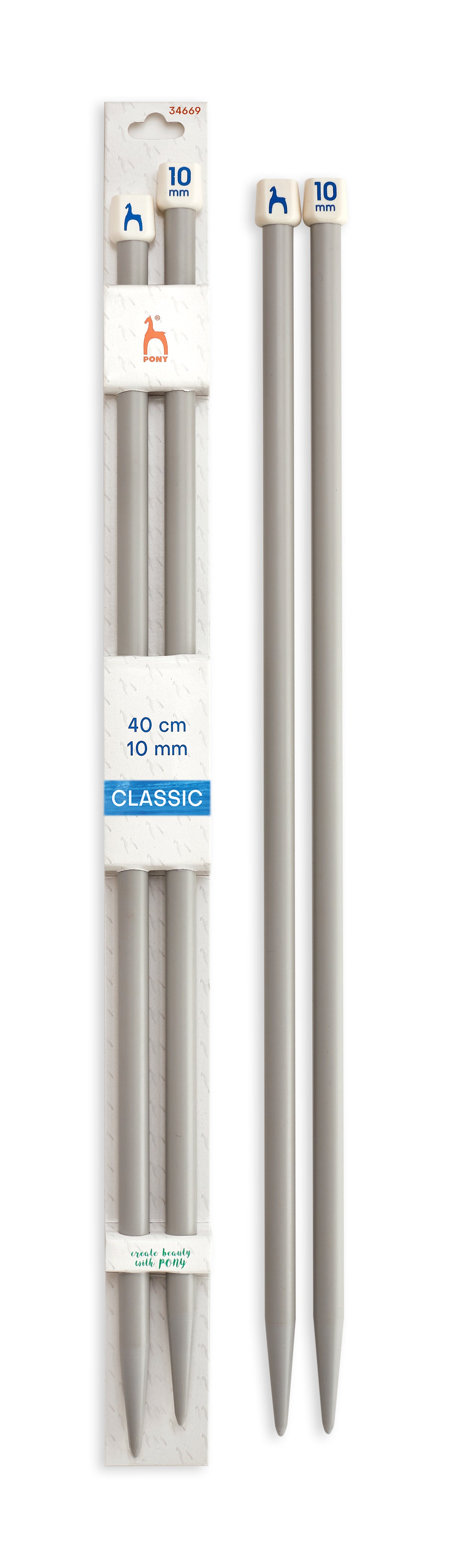 Pony Classic Plastic Single Pointed Knitting Needles – 40 cm, 10.00 mm