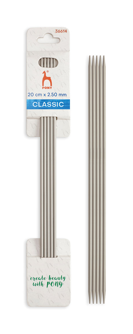 Pony Classic Aluminium Double Pointed Knitting Needles – 20 cm, 20 cm, 2.50 mm