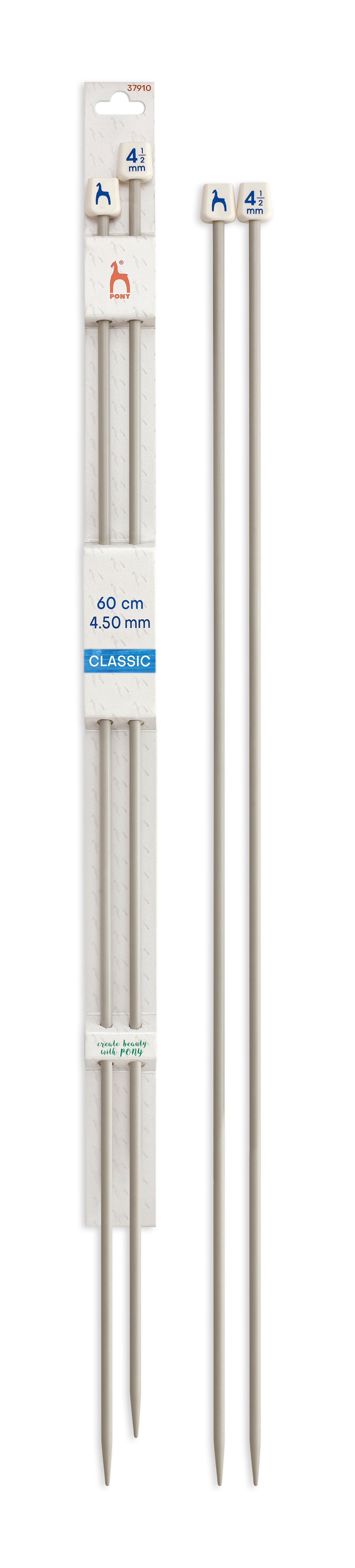 Pony Classic Aluminium Single Pointed Knitting Needles – 35, 40 & 60 cm, 60 cm, 4.50 mm
