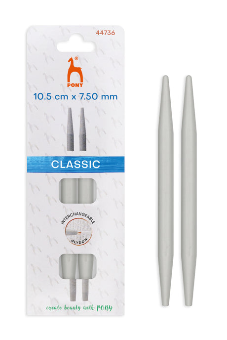 Pony Classic Aluminium Interchangeable Knitting Needle Tips – 10.5 & 14 cm, 10.5 cm, 7.50 mm