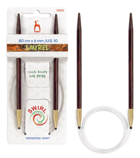Pony Laurel 360° Glydon Swirl Fixed Circular Knitting Needles – 80 cm, 6.00 mm