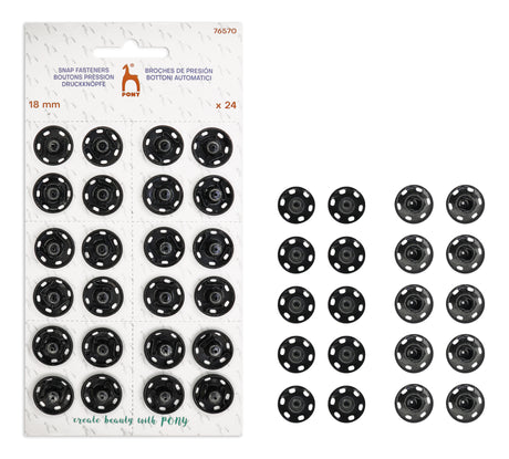 Pony Snap Fasteners, Black, No. 10 – 18 mm / 24 pcs