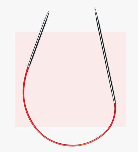 addiSockwonder Lace circular knitting needle 25cm - 710-7 - Red circular knitting needle on a pink background