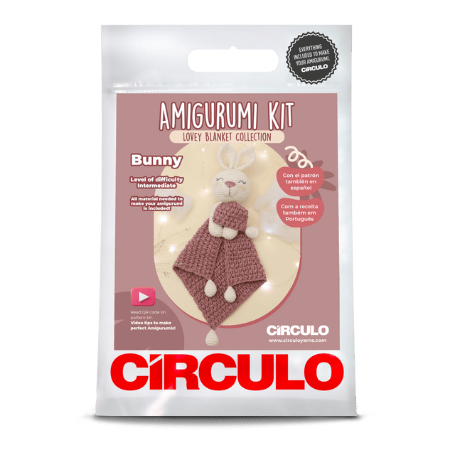 Circulo Amigurumi Crochet Kit - Lovey Blanket - All Included, Easy Instructions - Crochet Set for Intermediate - Animal Crochet Kit, Premium Amigurumi Yarn for Crocheting - Bunny - Leo Hobby